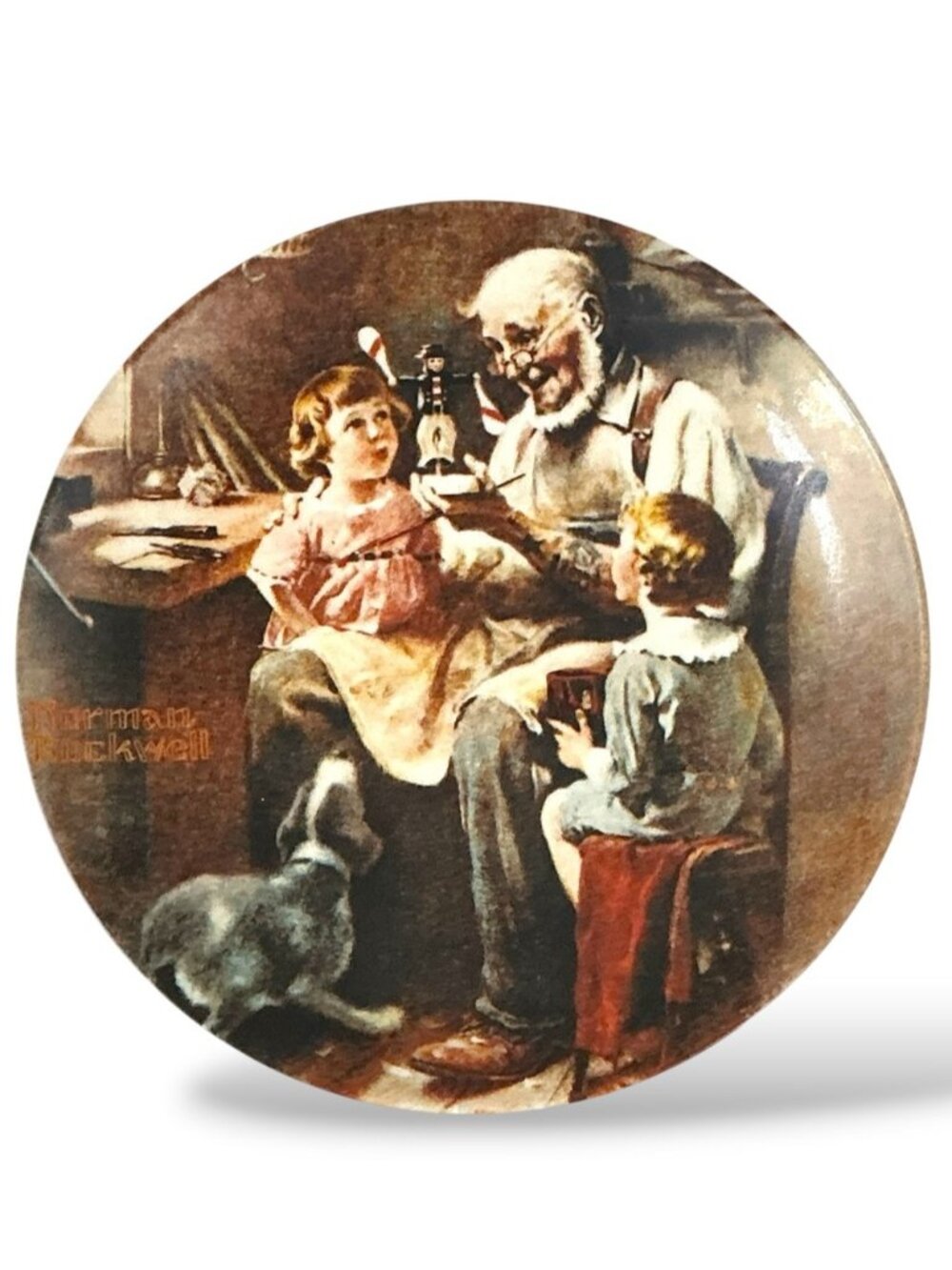 Toymaker Vintage Plate Norman Rockwell Hand Made in USA 1977 Porcelain 8.25” - Picture 9 of 16